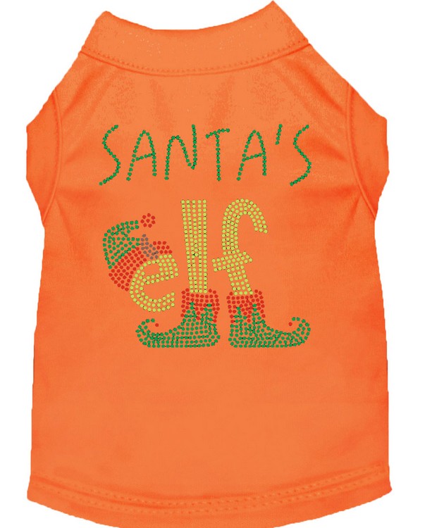 Santa's Elf Rhinestone Dog Shirt Orange Sm